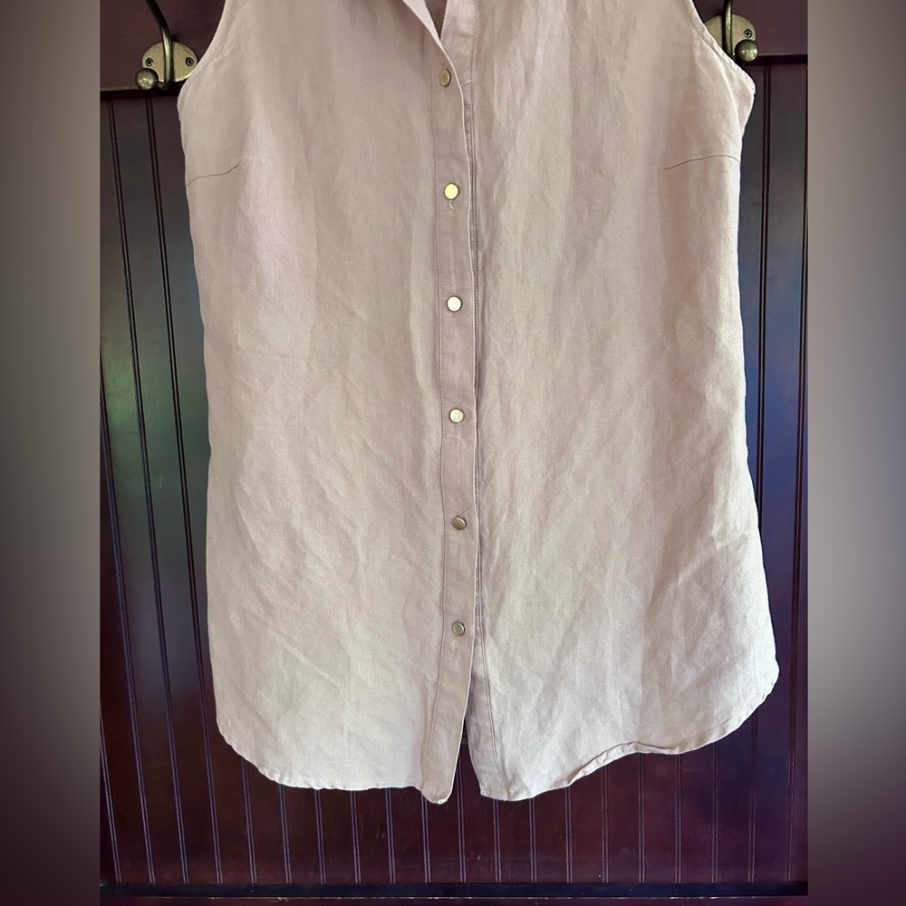 VALERIE STEVENS Y2K Brown Linen Button Tunic Tank 90s Lagenlook Minimalist Sz L - Picture 10 of 15